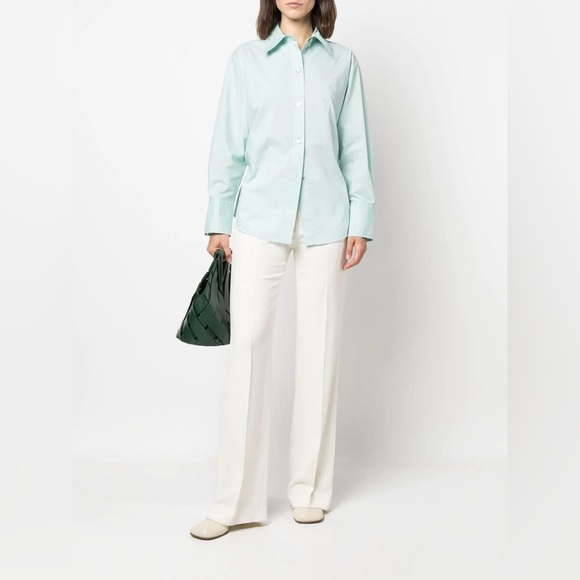 NWOT VINCE Tie-Back Organic Cotton Button-Up Shirt Pale Mineral Blue Size Large - Picture 7 of 15